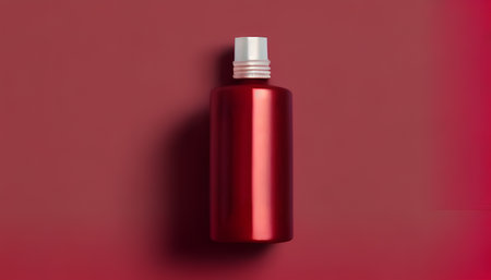 Cosmetic bottle mockup on red background. 3d rendering.の素材