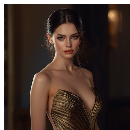 Portrait of a beautiful young woman with evening make-up and hairstyle.の素材