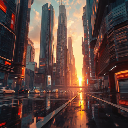 the light trails on the modern building background in shanghai china.の素材