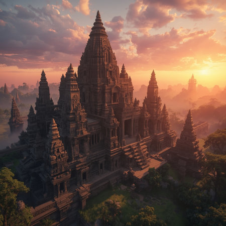 Prambanan temple at sunrise, Java island, Indonesia.の素材