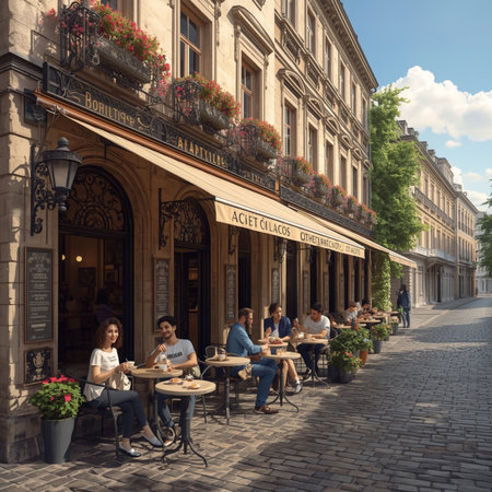 People in Paris street. Paris is the capital and most populous city of France.の素材