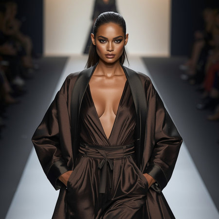 A model walks the runway during the Balmain show as part of Milan Fashion Week Womenswear Spring/Summer 2016 in Milan, Italy.の素材