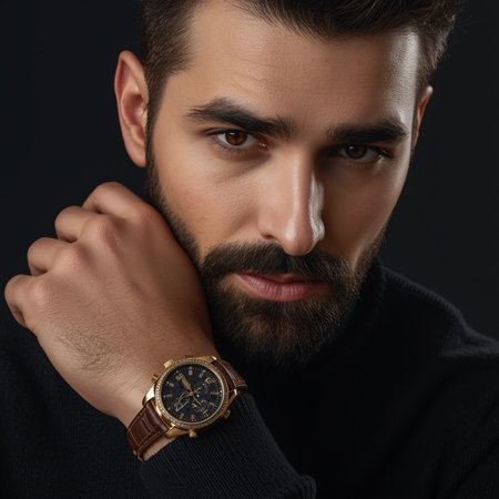 Portrait of handsome young man with stylish hairstyle and watch.の素材