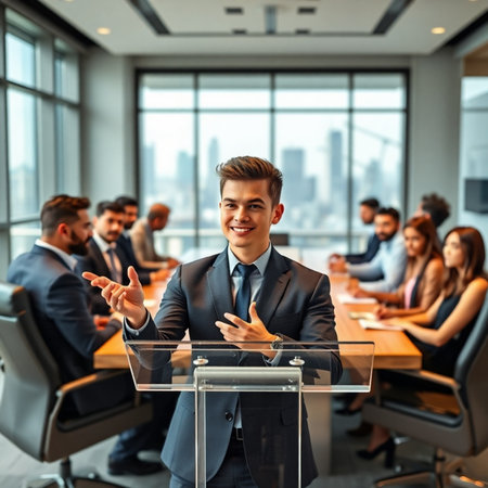 Businessman sitting at a table in the conference room. Business people.の素材