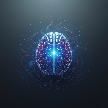 Vector illustration of human brain in blue background. Artificial intelligence concept.の素材