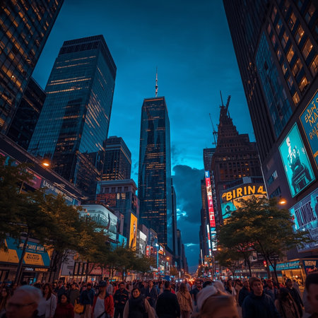 s Square, featured with Broadway Theaters and huge number of LED signs, is a symbol of New York City and the United Statesの素材