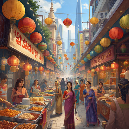 Unidentified people visit Chinatown in Dubai, United Arab Emiratesの素材