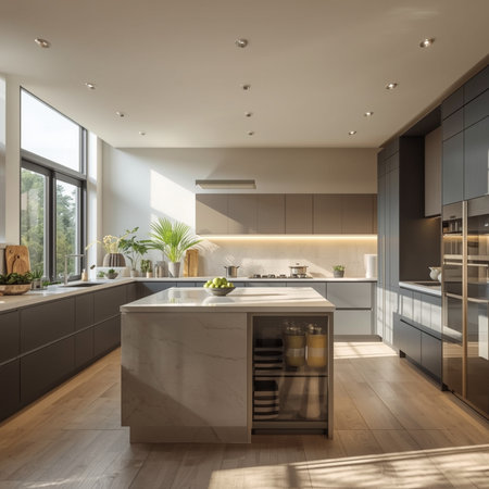 3d render of modern kitchen in a luxury house with a beautiful designの素材
