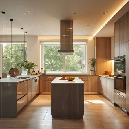 3d render of modern kitchen in a house with a beautiful designの素材
