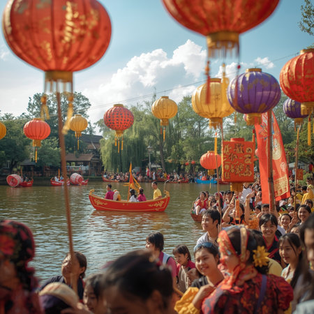Unidentified Thai people celebrate Chinese New Year in the river in Chiang Mai, Thailand.の素材