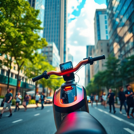 Electric scooter on the street of New York City.の素材
