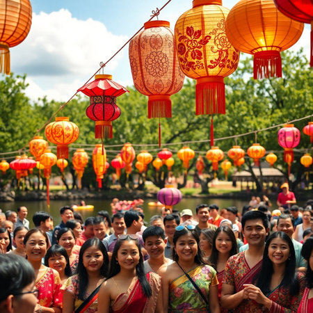 Unidentified people celebrating Chinese New Year in Chiang Mai, Thailand.の素材
