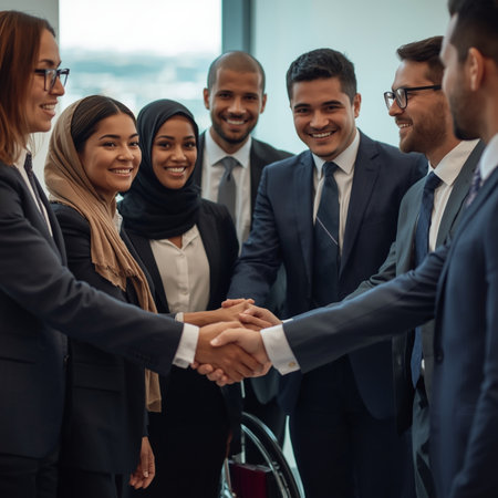 Group of business people shaking hands in office. Business handshake concept.の素材