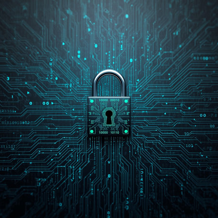 Cyber security concept: circuit board with Padlock icon, 3d renderの素材
