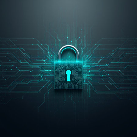 Padlock on circuit board background. Cyber security concept. Vector illustrationの素材