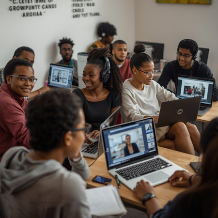 Group of young multiethnic business people working together on laptop at modern startup office.の素材