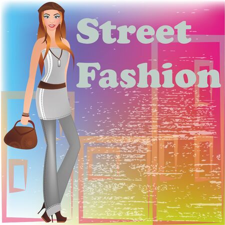 A girl in a gray clothes fashionのイラスト素材