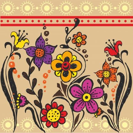 flowers are drawn from a hand with ethnic patternsのイラスト素材