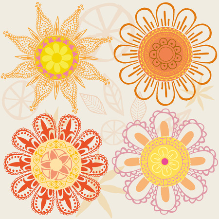 Set of funny colored flowersのイラスト素材