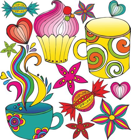 Bright set of desserts and drinks.のイラスト素材