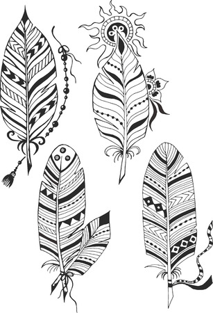 Set of tattoo. Feathers.のイラスト素材