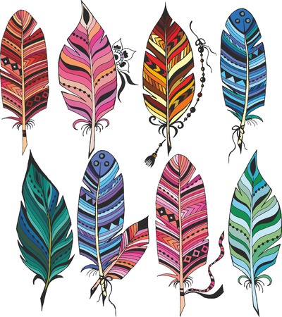 Big set of colorful feathersのイラスト素材