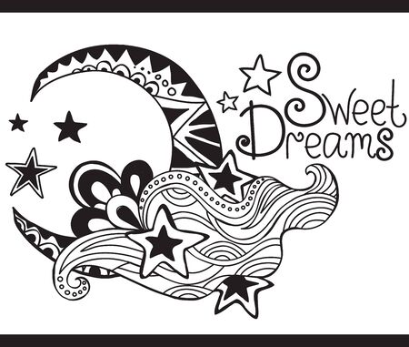 Cloud and the month with patterns. sweet Dreamsのイラスト素材