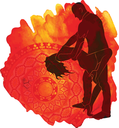 Silhouette of a dancing couple.のイラスト素材