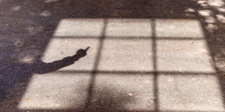 Shady obscene hand gesture on window shadow backgroundの写真素材