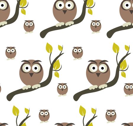 Vector seamless pattern cute children with owlsのイラスト素材