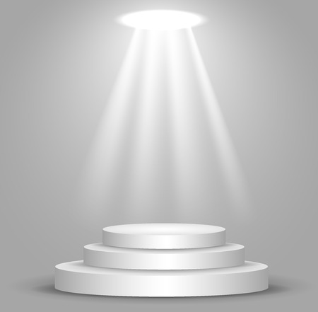 Illuminated Festive Stage Podium Scene with Red Carpet for Award Ceremonyのイラスト素材