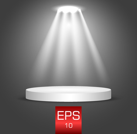 Illuminated Festive Stage Podium Scene with Red Carpet for Award Ceremonyのイラスト素材