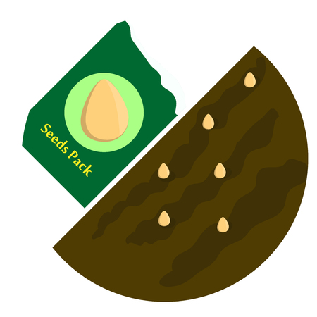 Seeds in the package, seed pods in the ground. Vector illustrationのイラスト素材