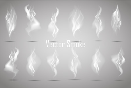 Set Delicate white cigarette smoke waves on transparent background vector illustrationのイラスト素材