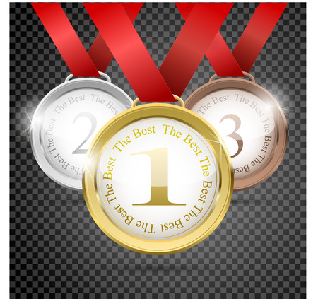 Medal set on transparent background gold, silver, bronzeのイラスト素材