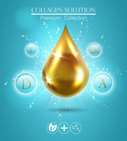 essense and a cream for skin care. 3d vector realistic illustration. Collagen solution , oil drops. The design of cosmetic products. Presentation of face care.のイラスト素材