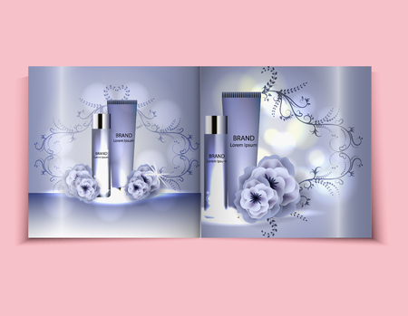 Moisturizing face cream package cosmetics design, ads, templates for design Top view light blue cosmetic brochure design can also be used on catalogs or magazines, 3d illustration.のイラスト素材