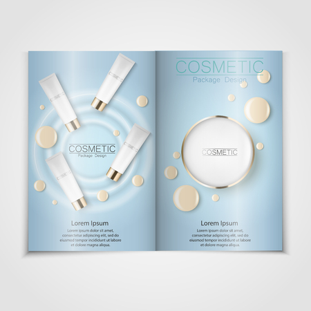 Light blue cosmetic brochure design can also be used on catalogs or magazines, 3d illustration. Foundation drops and concealer. Vector illustrationのイラスト素材