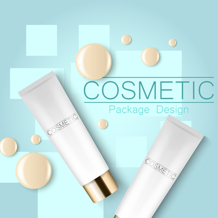 Concealer and a drop of the design template advertising cosmetics 3d. Top view on a blue background realistic illustration of a packaging design cream.のイラスト素材