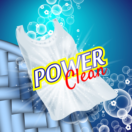 A laundry detergent with close up that cleans dirt in clothing, light blue background vector illustrationのイラスト素材