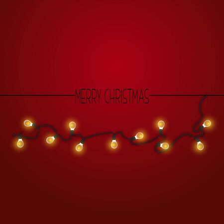 Beautiful christmas garland lights and Christmas balls on gold backgroundのイラスト素材