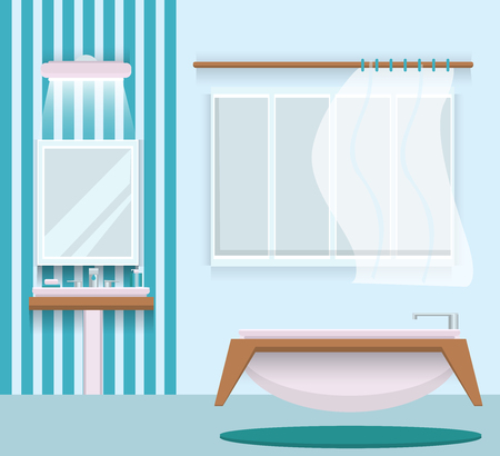Vector illustration. Flat design. Bathroom with furniture. Bathroom interior.のイラスト素材