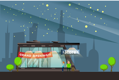 Fashion boutique building with grand opening symbols cartoon vector illustrationのイラスト素材