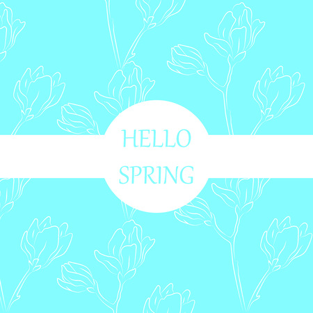 Hello sprin illustration Sketch magnolia flowers, hand draw.のイラスト素材