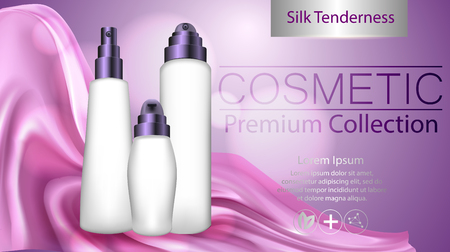 A realistic template cosmetic package. cosmetics product pack design. Realistic silk textile. Beautiful premium stock vector illustration.のイラスト素材