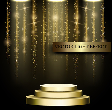Business presentation podium of three steps with the track. Bright spotlights. 3d rendering, vector graphics.のイラスト素材