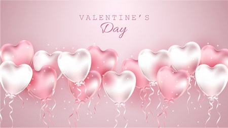 Happy Valentine's day gift card illustration. realistic pink balloons on pink background.のイラスト素材