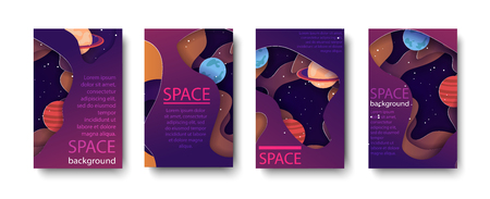 set colorful poster and banners colorful space in paper art style. Stock vector illustrationのイラスト素材