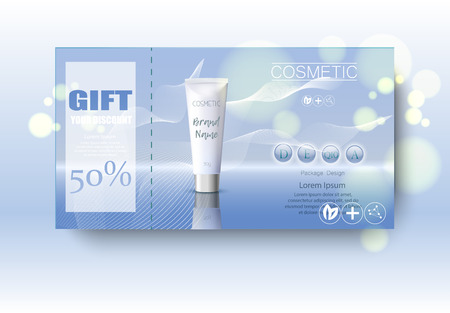 Gift vaucher cosmetics. Discount poster. Package design template. Ads realistic illustration 3d.のイラスト素材