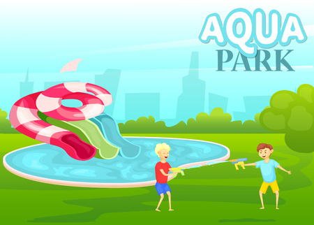 Aquapark cartoon colorfull stock vector illustrationのイラスト素材